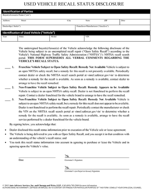 Limited Recall Status Disclosure